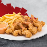 الروبيان: قطع الروبيان المقلية بالتتبيلة الخاصة مع البطاطس المقرمشة.